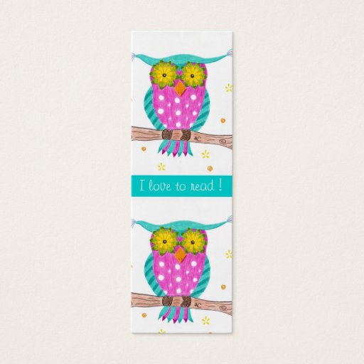 Customizable Owl with flowery eyes tiny bookmarks business cards
