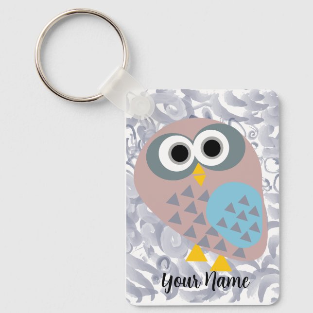 Owl with grey watercolor keychain (Front)