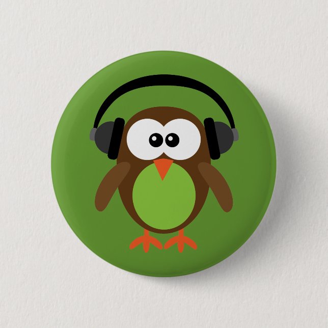 Owl With Headphones Button (Front)