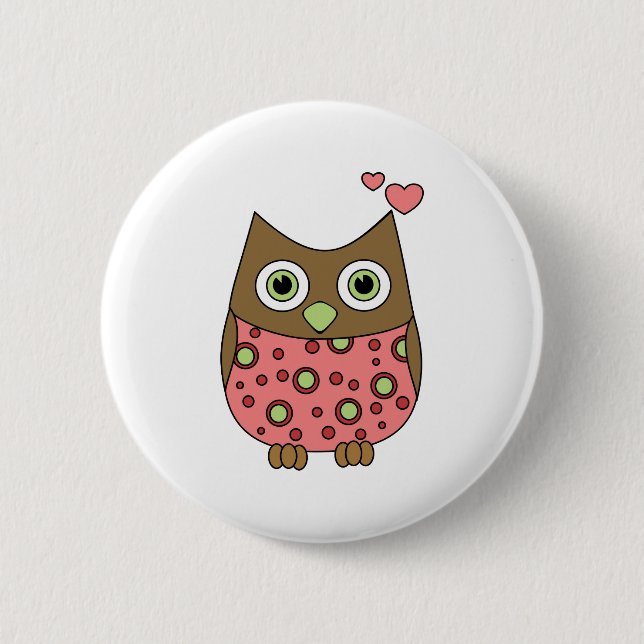 Owl WIth Love Pinback Button (Front)