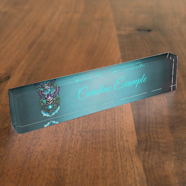 Owl with magical elements.  desk name plate (Side)