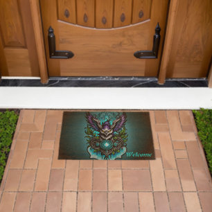 Owl with magical elements. fiber doormat