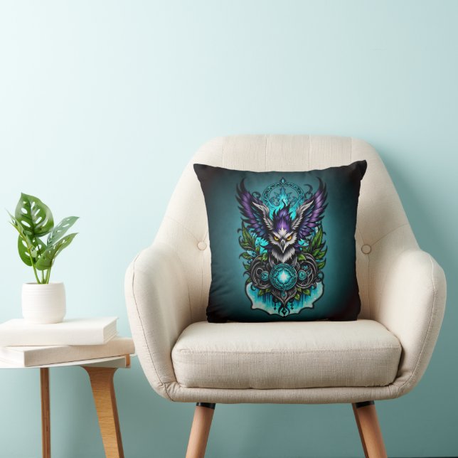 Owl with magical elements.  throw pillow (Chair)