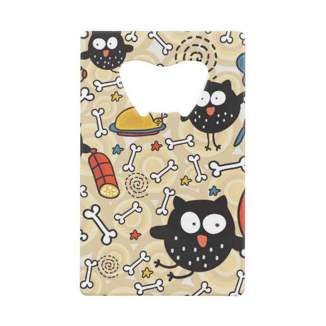Owl with Meat Pattern Credit Card Bottle Opener (Front)