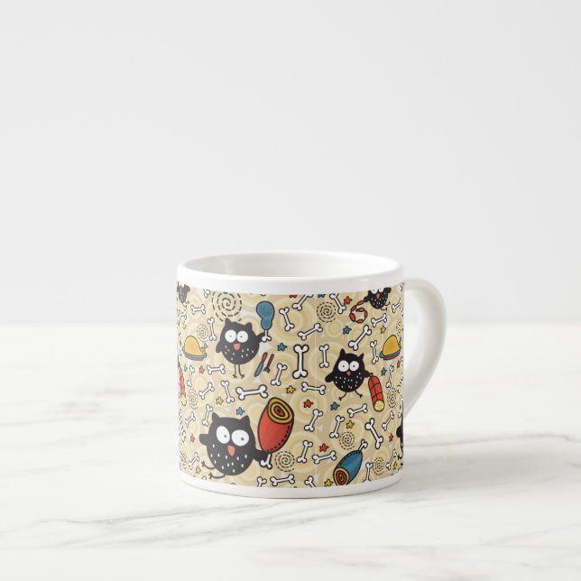 Owl with Meat Pattern Espresso Cup (Front Right)