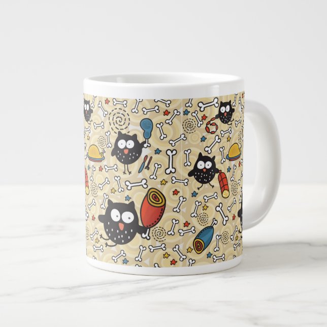 Owl with Meat Pattern Giant Coffee Mug (Front Right)