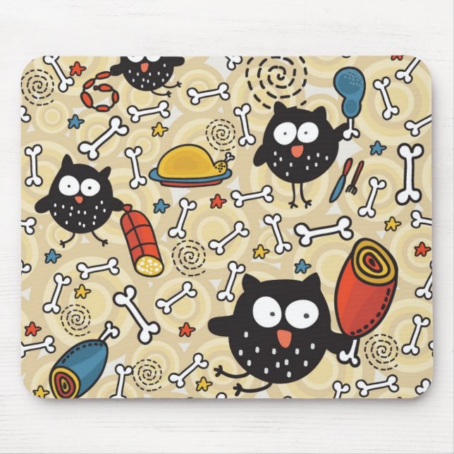 Owl with Meat Pattern Mouse Pad (Front)