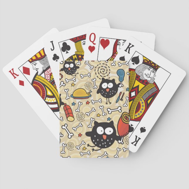 Owl with Meat Pattern Poker Cards (Back)