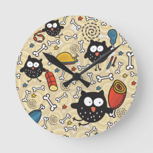 Owl with Meat Pattern Round Clock