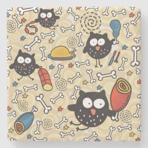 Owl with Meat Pattern Stone Coaster