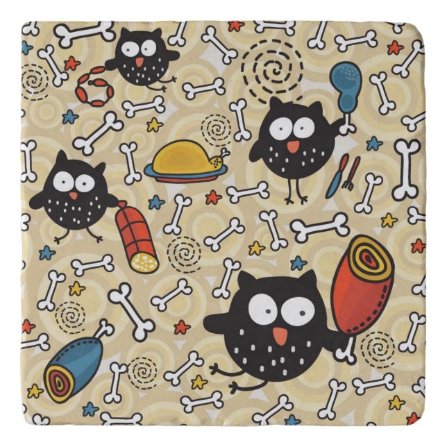 Owl with Meat Pattern Trivet (Front)
