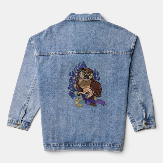 Owl with Moon, Night Owl  Denim Jacket (Back)