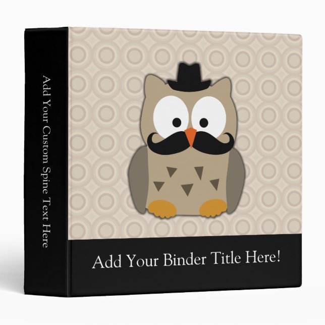 Owl with Mustache and Hat 3 Ring Binder (Front/Spine)