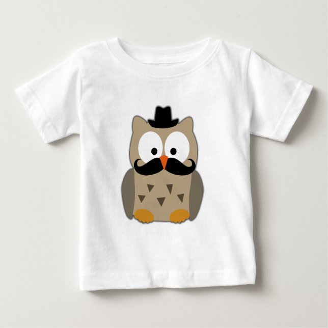 Owl with Mustache and Hat Baby T-Shirt (Front)