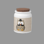 Owl with Mustache and Hat Candy Jar