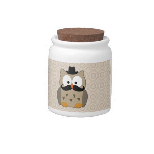 Owl with Mustache and Hat Candy Jar