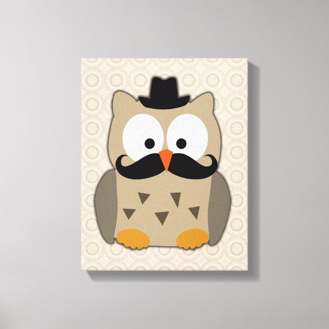 Owl with Mustache and Hat Canvas Print (Front)