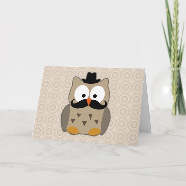 Owl with Mustache and Hat Card (Front)