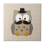 Owl with Mustache and Hat Ceramic Tile