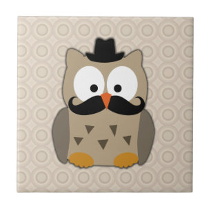 Owl with Mustache and Hat Ceramic Tile