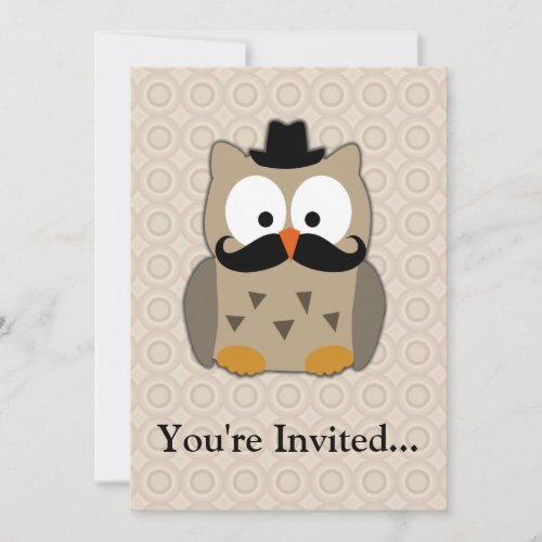 Owl with Mustache and Hat Invites