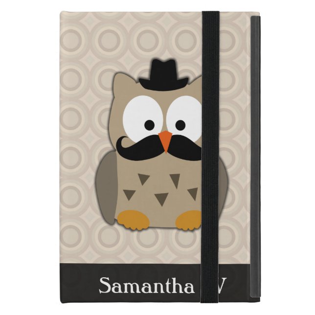 Owl with Mustache and Hat iPad Mini Cover (Front Closed)