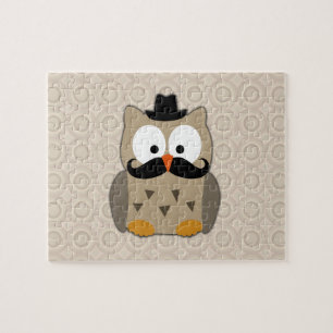 Owl with Mustache and Hat Jigsaw Puzzle