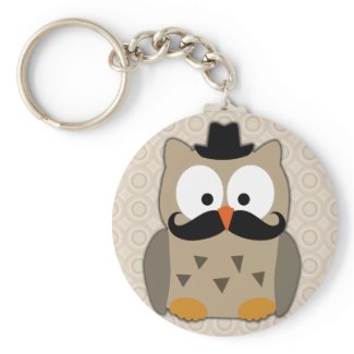 Owl with Mustache and Hat Key Chains