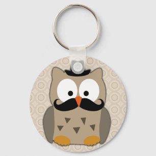 Owl with Mustache and Hat Keychain