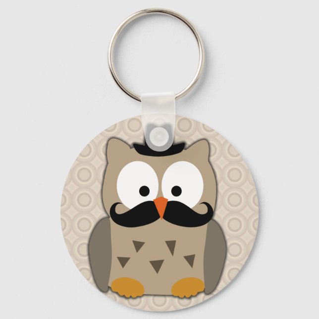 Owl with Mustache and Hat Keychain (Front)