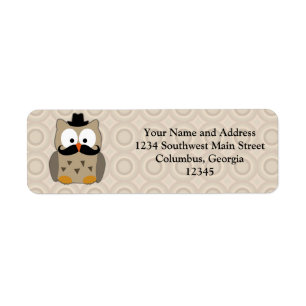 Owl with Mustache and Hat Label