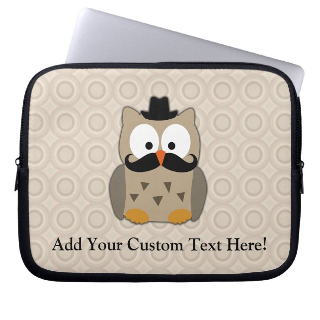 Owl with Mustache and Hat Laptop Sleeve (Front)