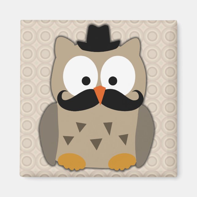 Owl with Mustache and Hat Magnet (Front)