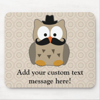 Owl with Mustache and Hat Mouse Pad