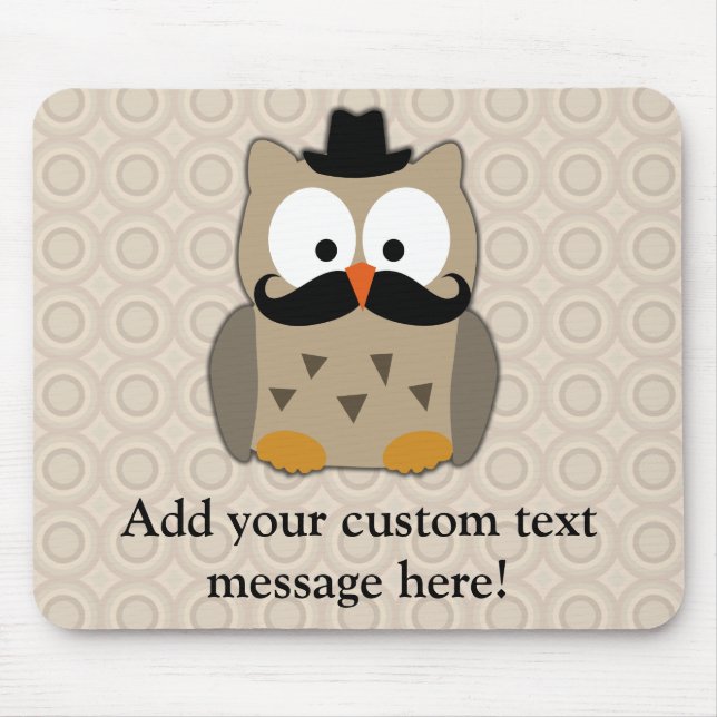 Owl with Mustache and Hat Mouse Pad (Front)