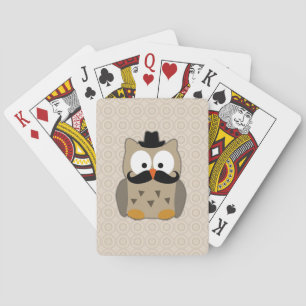 Owl with Mustache and Hat Poker Cards