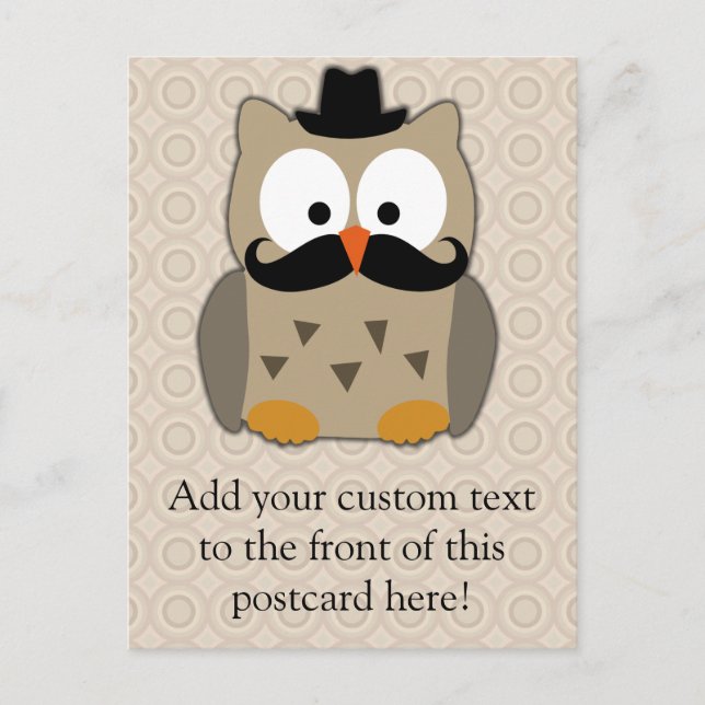 Owl with Mustache and Hat Postcard (Front)