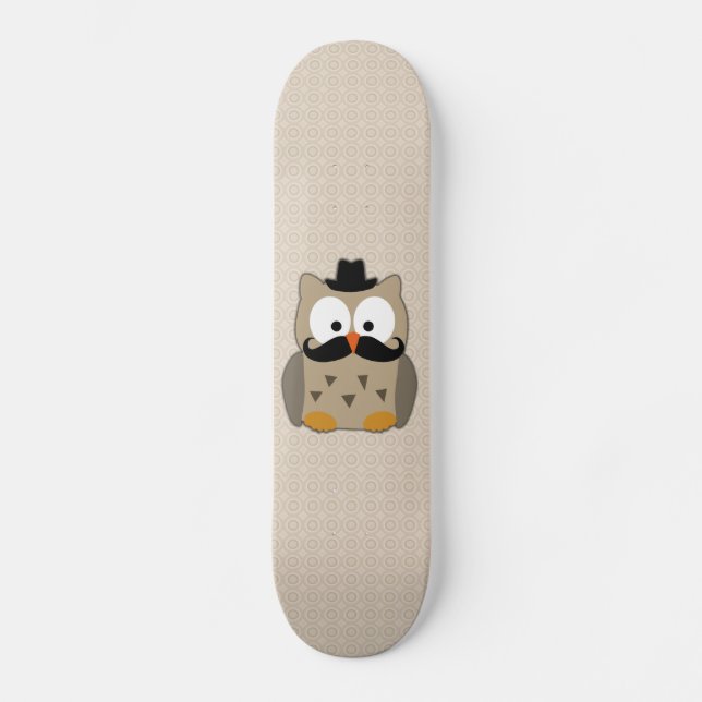 Owl with Mustache and Hat Skateboard Deck (Front)
