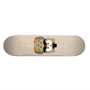 Owl with Mustache and Hat Skateboard Deck