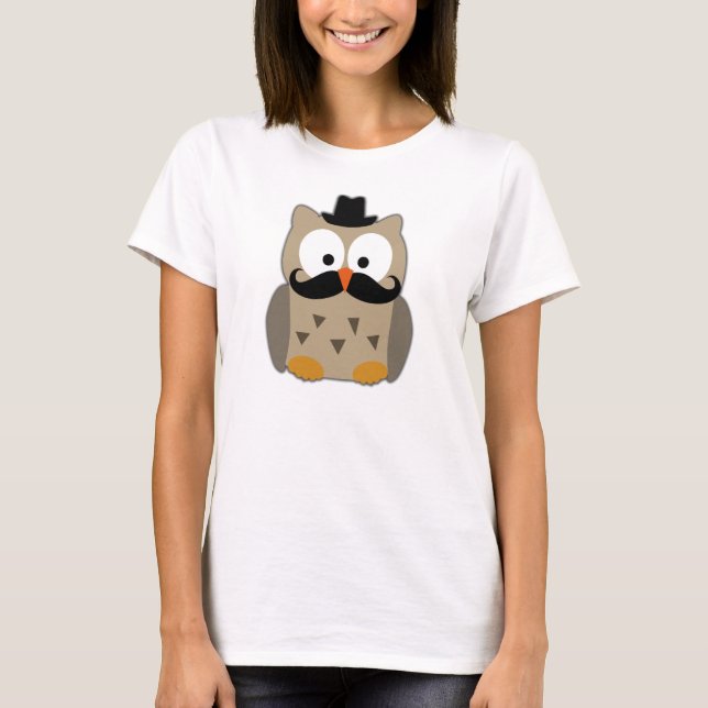 Owl with Mustache and Hat T-Shirt (Front)