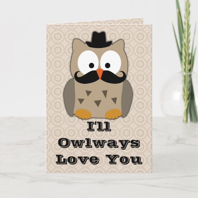 Owl with Mustache Valentine's Day Holiday Card (Front)