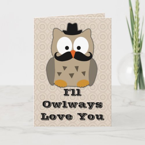 Owl with Mustache Valentines Day Holiday Card