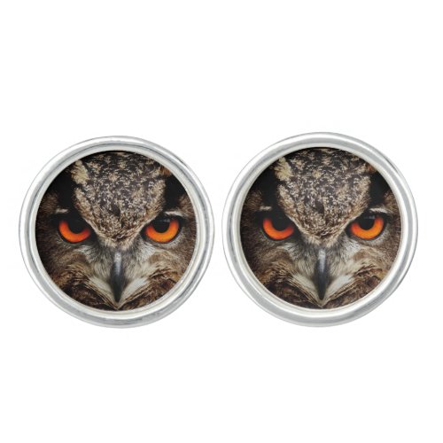 Owl with Orange Eyes Color Cufflinks