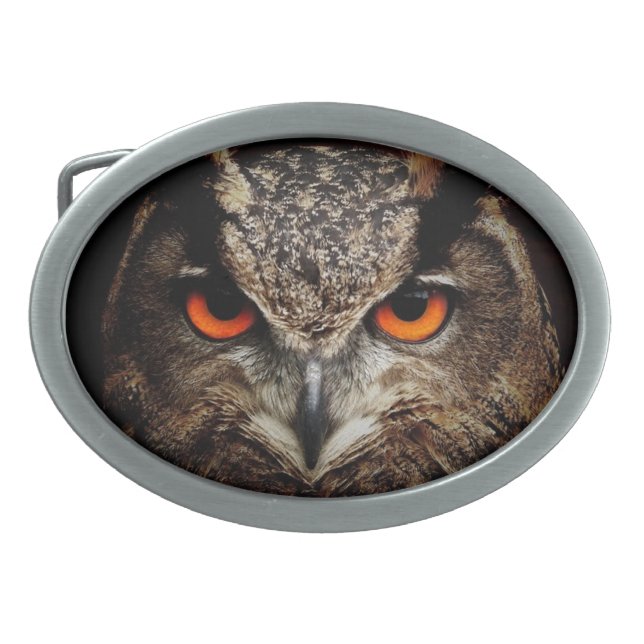 Owl with Orange Eyes Custom Belt Buckle (Front)