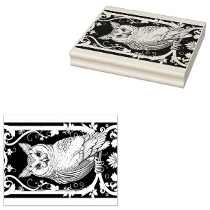 Owl with ornaments rubber stamp