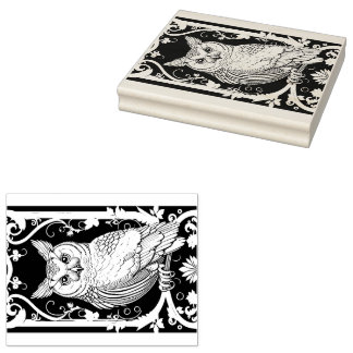 Owl with ornaments rubber stamp