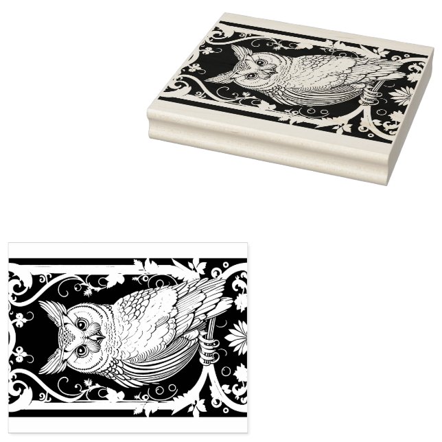 Owl with ornaments rubber stamp (Stamped)