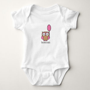 Owl with Pink Balloon and Name Baby Bodysuit
