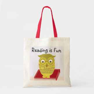 owl with red book tote bag