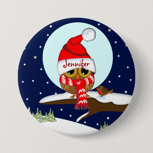 Owl with Santa hat  custom name button